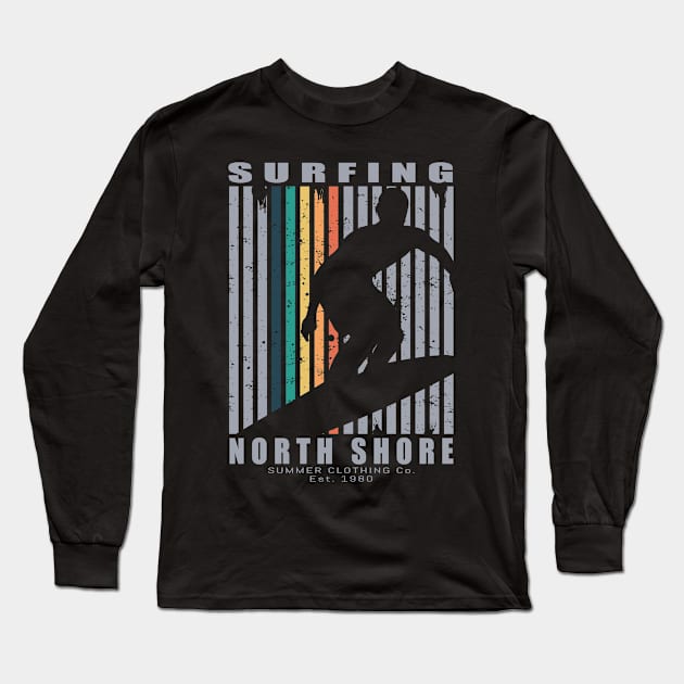 North Shore Surfing Beach Retro Surfing Long Sleeve T-Shirt by Jas-Kei Designs